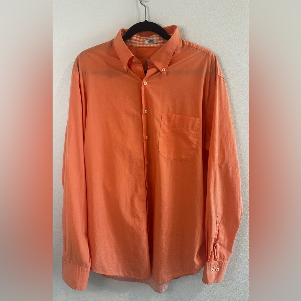 Peter Millar  "Weekender Wash" Orange Button Down Long Sleeve Shirt - Size Large
